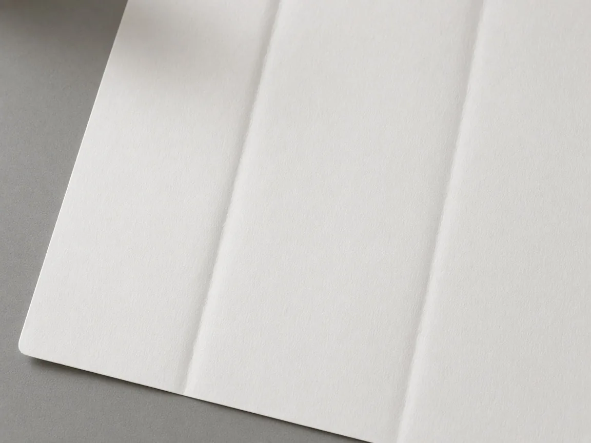 Close view of two creases in a blank sheet.